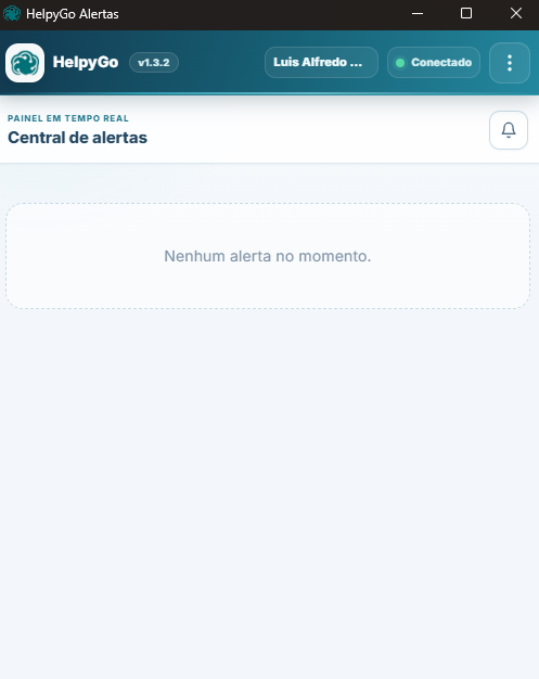 Janela do HelpyGo Alertas, o aplicativo de desktop para Windows que notifica os atendentes sobre telefone na fila, WhatsApp recebido e ramal tocando