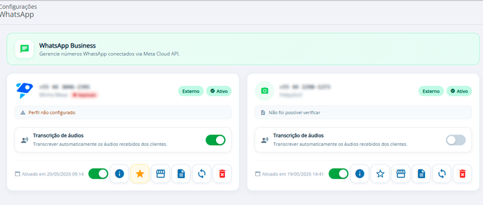 Tela de configuração do WhatsApp Business no HelpyGo, base da URA de triagem